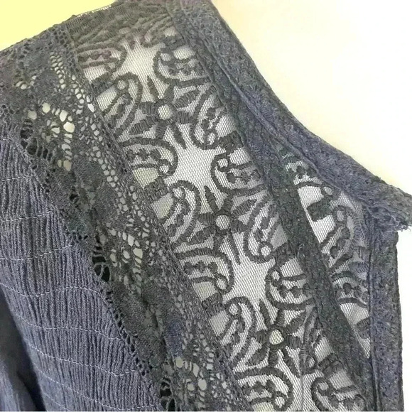 Free People Navy One Night Victorian Peasant Key Hole Back Rayon Tunic Size M - Picture 6 of 16